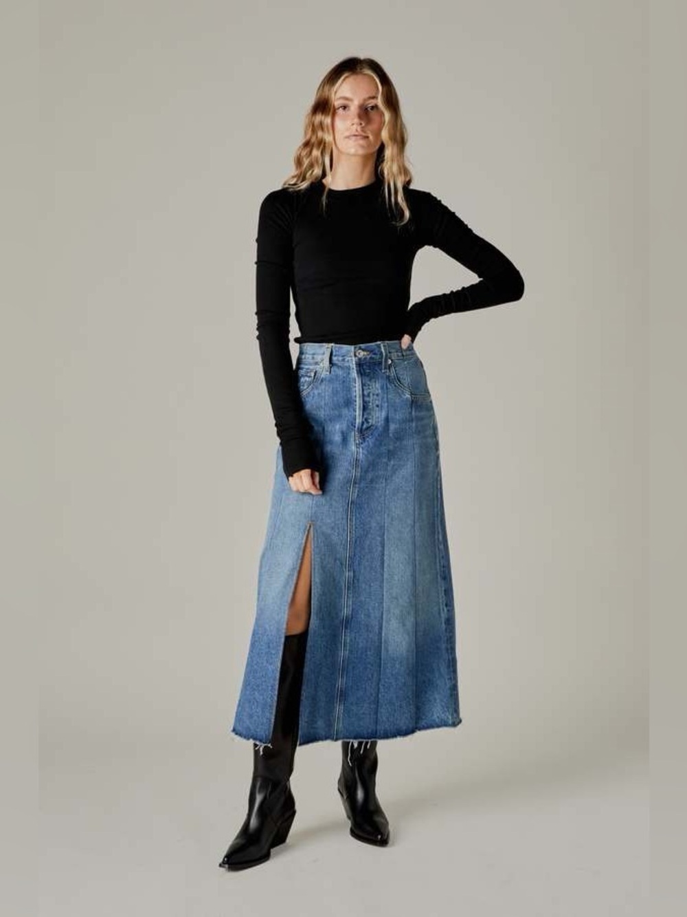 Citizens of Humanity Raian Splice Rework Denim Jean Midi Skirt patchwork size 27